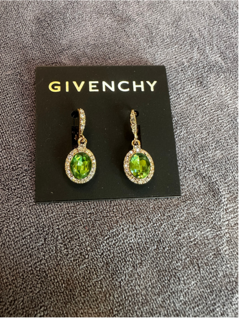 Givenchy Green and Gold Oval Drop Earrings